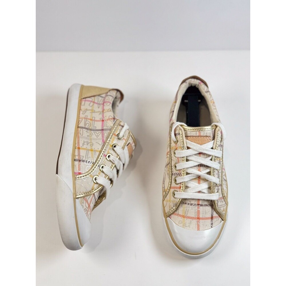 Coach Beige and Gold Plaid Sneakers - Picture 3 of 8